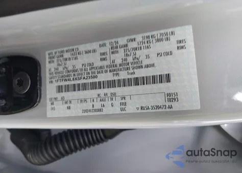 2025 Ford F-150 Tremor из США, поврежденный, VIN 1FTFW4L8XSFA23500